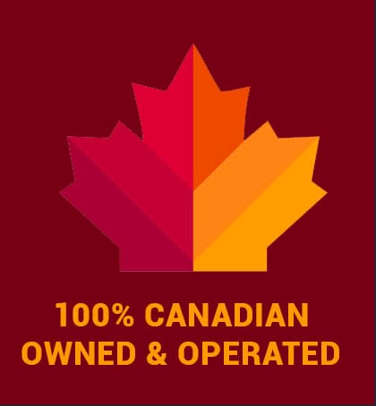 A graphic with a maple leaf that says we're 100% Canadian owned and operated.